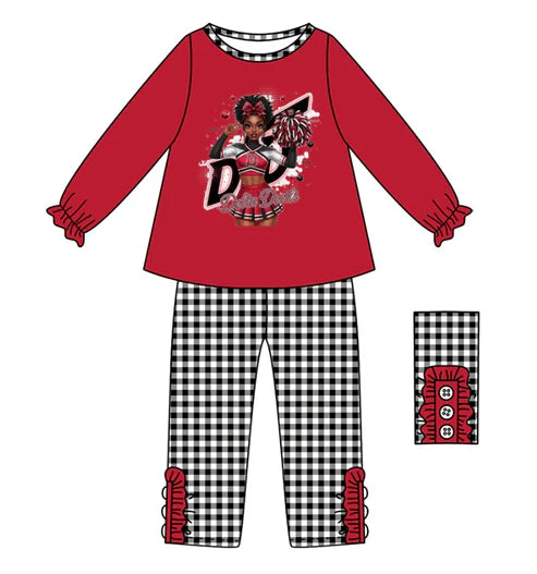 10.11 Custom Moq 8 Baby Girls Red D Team Top Plaid Bottom Pants Sets