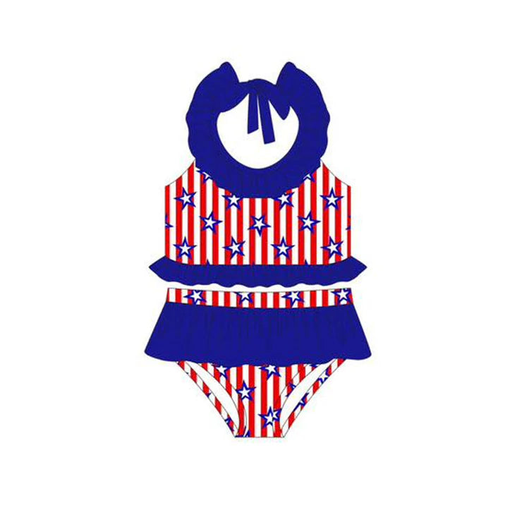 12.5 MOQ:5pcs S0659 pre-order baby girl clothes star girl 4th of July summer swimsuit beach wear