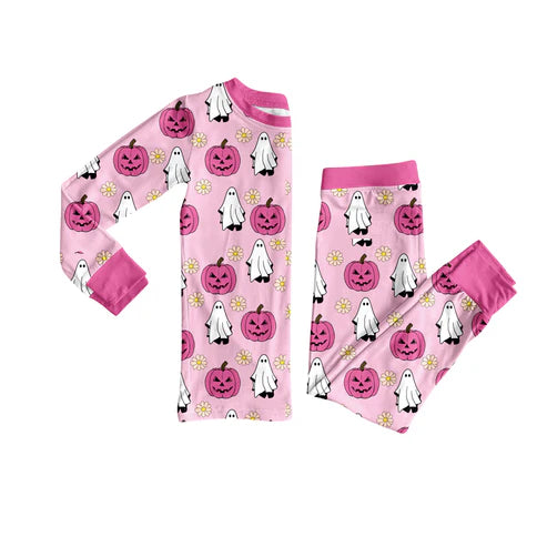 8.7 GLP2672 Baby Girls Ghost Pumpkins Flowers Top Pant Halloween Pajamas Set Preorder