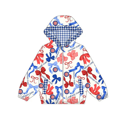 10.12 Custom Moq 8 Baby Girls Chicago Cubs Team Zipper Bows Hoodies Tops