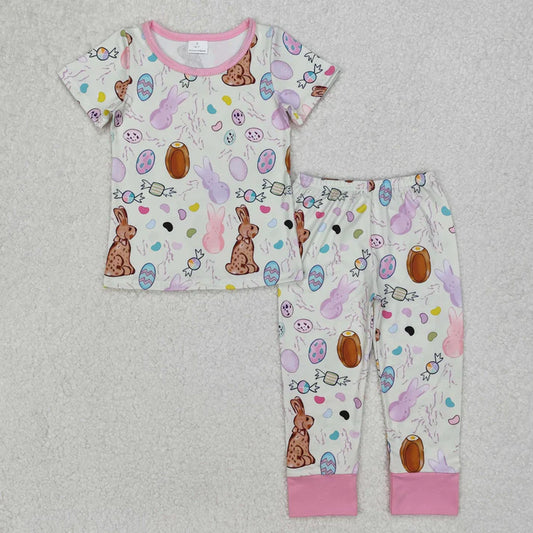 3.14 GSPO1960 Baby Girls Easter Rabbits Eggs Shirt Pants Pajamas