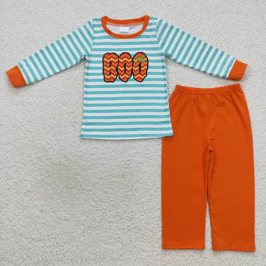 L-3.2 BLP0307 embroidered boo letter blue and white striped long sleeve orange long sleeve suit