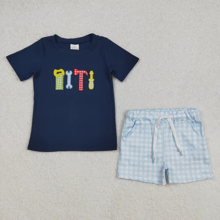 BSSO1118 Baby Boys Tools Shirt Checkered Shorts Clothes Set