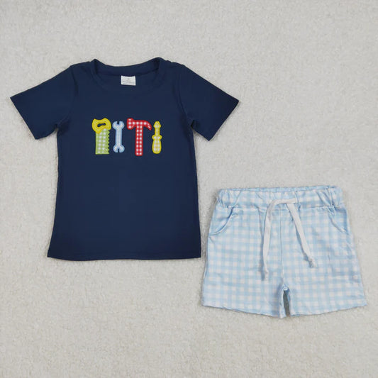 BSSO1118 Baby Boys Tools Shirt Checkered Shorts Clothes Set