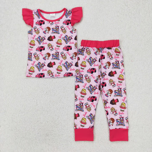 3.26  GSPO1996 Baby Girls Doll Pink Top Pants Pajamas Clothes Set