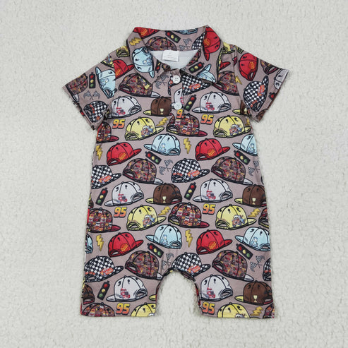 7.1 SR3067 Baby Boys Brown Short Sleeves Cartoon Hats Button Romper