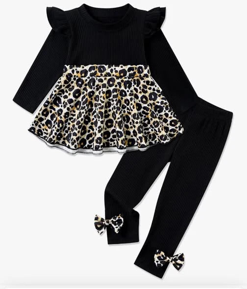 11.25 MOQ：5pcs GLP3195 pre-order toddler girl clothes leopard print girl winter set