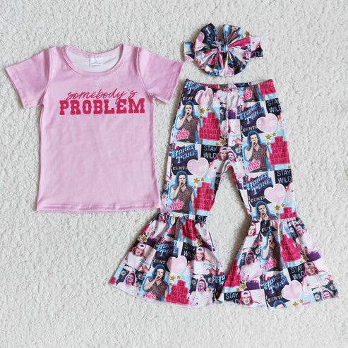 4.22 RTS NO MOQ E8-4 PROBLEM pink short-sleeved love bell pants