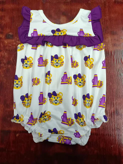 4.26 Preorder Moq 3 Baby Girls Sleeveless Tigers Cheer Ruffle Rompers