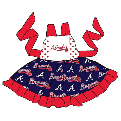 4.25 Preorder(moq 3) Baby Girls Twirl Atlanta Belt Team Knee Length Dresses