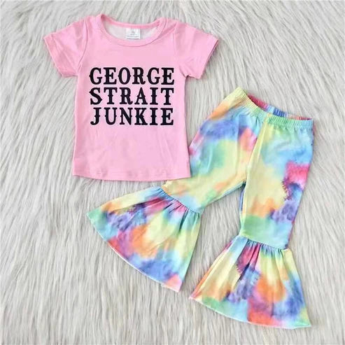 5.23 C0-4 Pink Letter Short Sleeve Color Pants