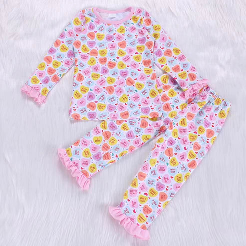 GLP2287 Baby Girls Valentines Hearts Shirt Pants Pajamas Clothes Sets Preorder