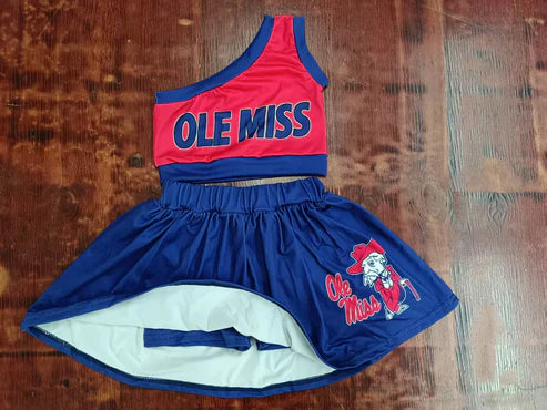 4.30   Preorder moq 3 Baby Girls One Shoulder OLE MISS Vest Top Hot Blue Skort Set