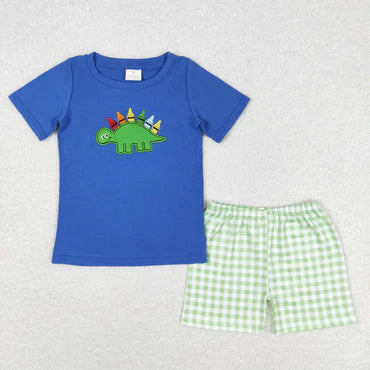 3.10 BSSO0805 RTS baby boy clothes embroidery dinosaur back to school day toddler boy summer outfits 3-6M to 7-8T