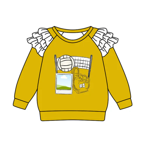 10.13  Custom Moq 8 Baby Girls #1 Team Yellow Ruffle Tee Shirts Tops