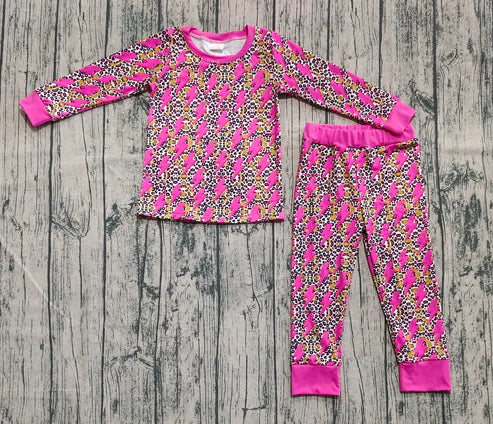6.13 GLP2393 Baby Girls Long Sleeves Pink Lightning Leopard Top Pant Pajamas Set Preorder