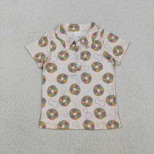 11.26 BT1454 Baby Boys Mardigras Donuts Plaid Button Polo Shirts Top