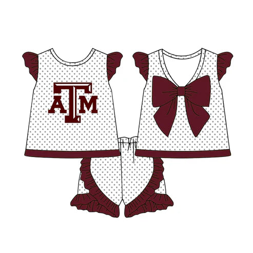 6.21 Custom Moq 3 Baby Girls Flutter Sleeves Polka Dots ATM Top Ruffle Shorts Team Set