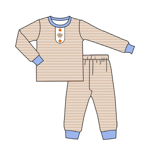 8.2 BLP1204 Baby Boys Turkey Pumpkins Top Pants Thanksgiving Pajamas Set Preorder