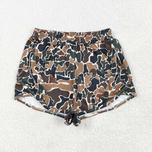 5.17 SS0469 Adult Women Dark Brown Camo Yoga Summer Shorts