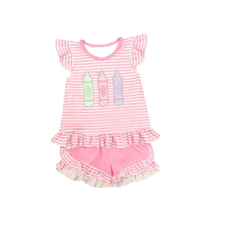 11.20 MOQ：5pcs GSSO2868 pre-order baby girl clothes crayon toddler girl back to school summer outfit