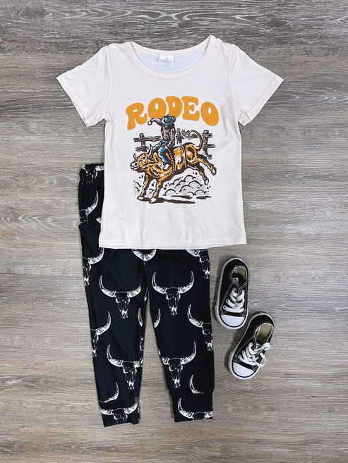 9.1 BT0515+P0091 Baby Boys Rodeo Shirt Black Cow Pants Western Clothes Sets