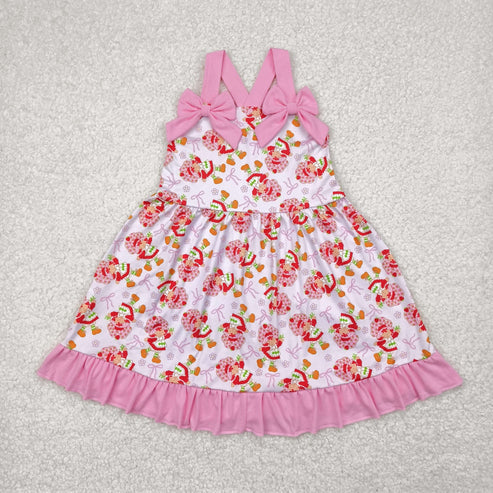 4.25 GSD2213 Baby Girls Pink Strap Bows Strawberry Floral Knee Length Dress
