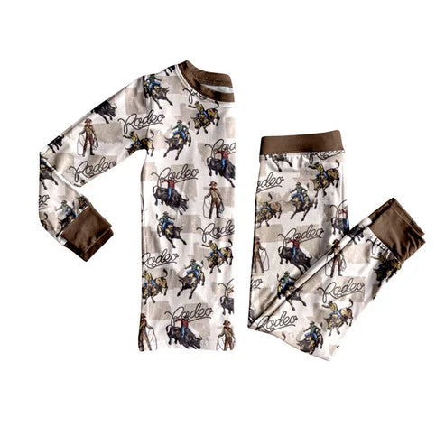 6.6 BLP1085 Baby Boys Long Sleeves Horse Rodeo Plaid Top Pant Pajamas Set Preorder