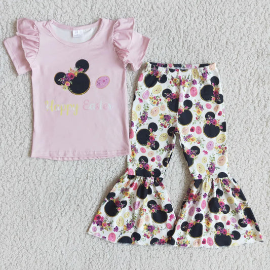 3.21 D7-3 GIRL PINK CARTOON SHORT SLEEVE SPRING FALL HAPPY EASTER SET--PROMOTION 2025.3.15 $2.99