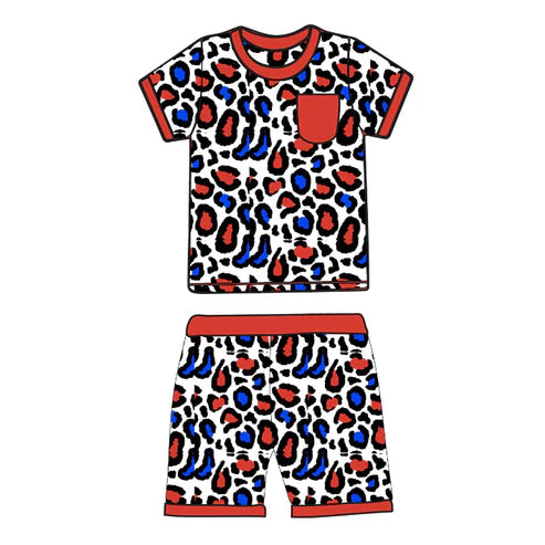 3.19 BSSO1402 Baby Boys Short Sleeves Colorful Leopard Shirt Shorts Pajamas Clothes Sets preorder