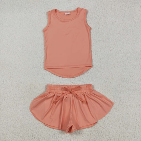 5.24 GT0984+SS0547 Baby Girls Peach Sleeveless Top Skorts Set