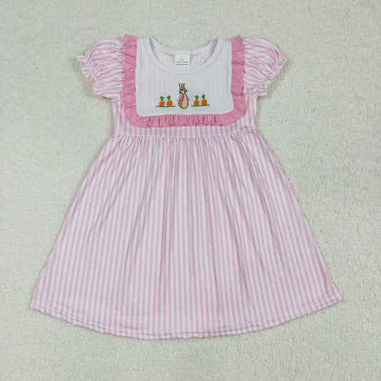L-3.8 GSD1532 Baby Girls Pink Rabbit Carrots Knee Length Dress
