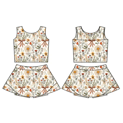 3.23 GSD2217 Baby Girls Sleeveless Bows Floral Top Skort Yoga Set Preorder
