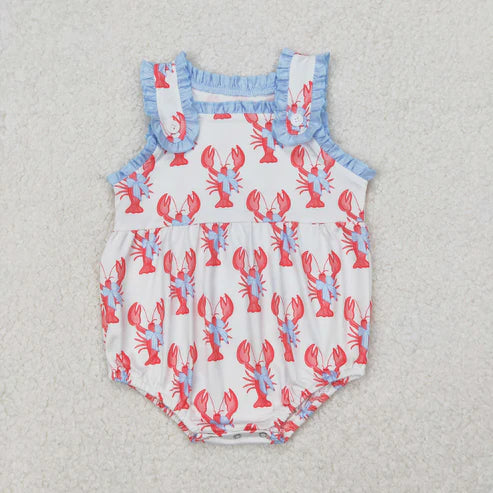 3.29 SR2710 Baby Infant Girls Crawfish Bows Straps Romper