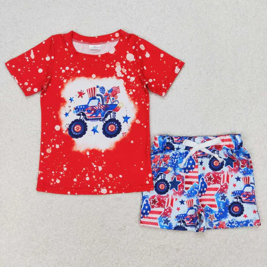 3.11  BSSO0583 RTS baby boy clothes dirt bike 4th of July patriotic boy summer outfit