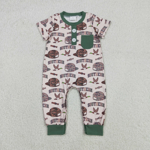 12.8 SR3245 Baby Boys Camo Hats Ducks Pocket Southern Footie Romper