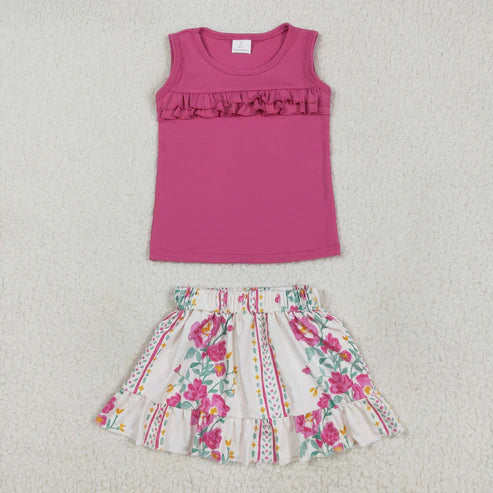 5.15 GSD2104 Baby Girls Pink Sleeveless Shirt Flower Skirt Clothes Set