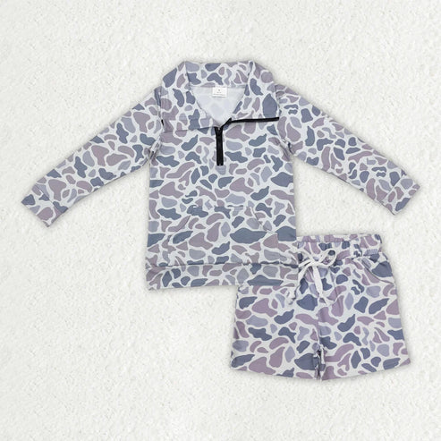 11.1 Sibling Baby Boys Long Sleeve Camo Zipper Pullover Pockets Shorts Southern Clothes Set