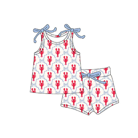 12.10 MOQ：5pcs GSSO3005 pre-order baby girl clothes crawfish print toddler girl summer outfit