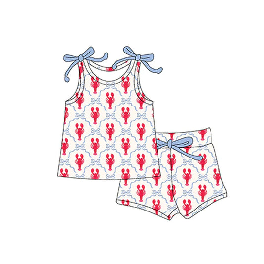 12.10 MOQ：5pcs GSSO3005 pre-order baby girl clothes crawfish print toddler girl summer outfit