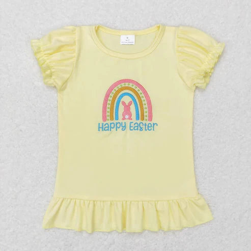 L-3.10  Sibling Boys Baby Girls Easter Cotton Embroidery Short Sleeve Shirt Tops