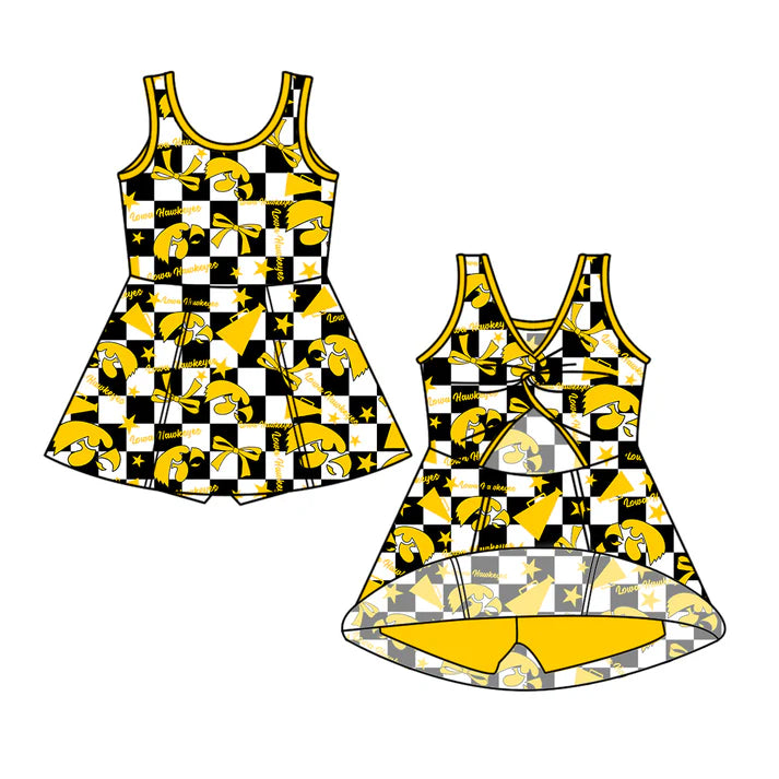 7.8 Custom Moq 3 Baby Girls Sleeveless IOWA Plaid Bows ﻿Plaid Shorts Team Knee Length Dresses