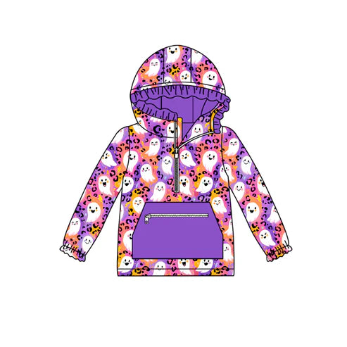 8.4 GT1155 Baby Girls Purple Leopard Ghost Pocket Zipper Halloween Hoodies Top Preorder
