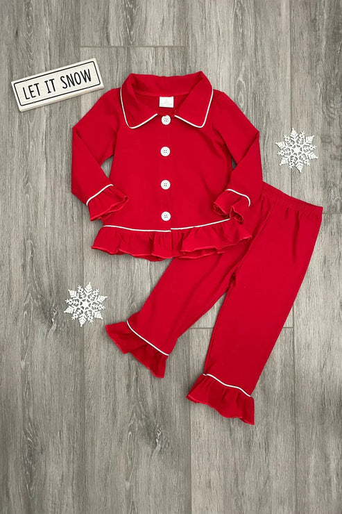 9.24 GLP2789 Baby girls red color cotton Christmas pajamas pants clothes set