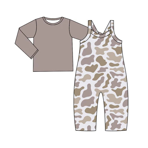5.29 GLP2011 Baby Girls Grey Camo Straps Jumpsuits Shirt 2pcs Sets Preorder