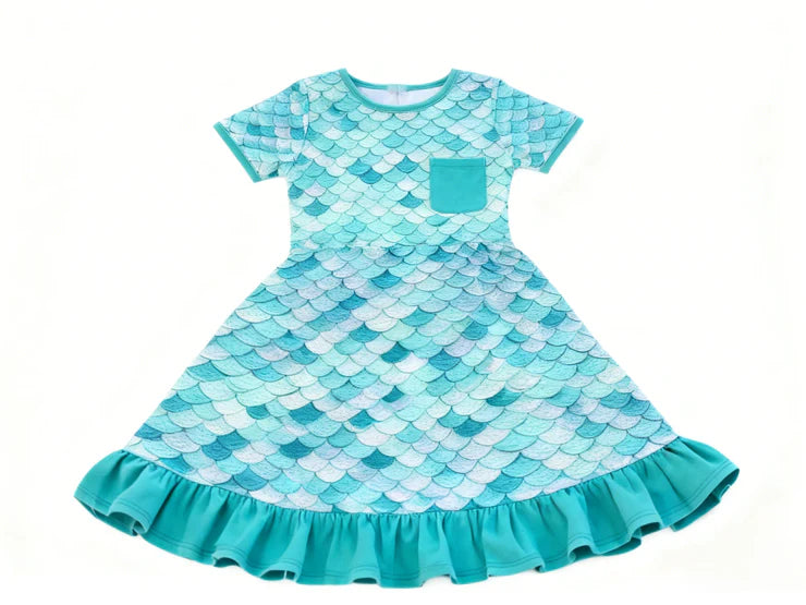 11.27 MOQ:5pcs GSD3236 pre-order toddler girl clothes fish scales girl summer dress