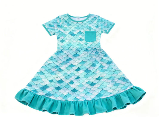 11.27 MOQ:5pcs GSD3236 pre-order toddler girl clothes fish scales girl summer dress
