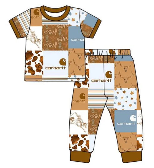 5.13 Boys Western Alpine bull short sleeve pants suit