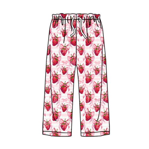 9.29  P0877 Adult Women Bows Strawberry Stripes Valentine Pants With Belt Preorder