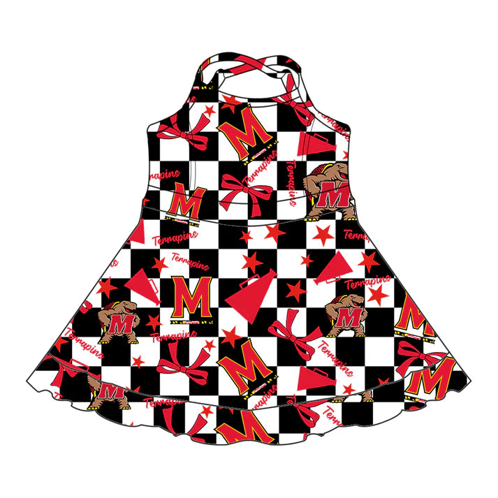7.7 Custom Moq 3 Baby Girls Strap Terps Bows Plaid Short Ruffle Team Knee Length Dresses